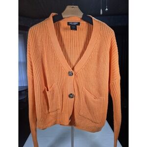 Love‎ & Whimsy Orange Chunky Knit Cardigan Sweater Womens Large Button Front